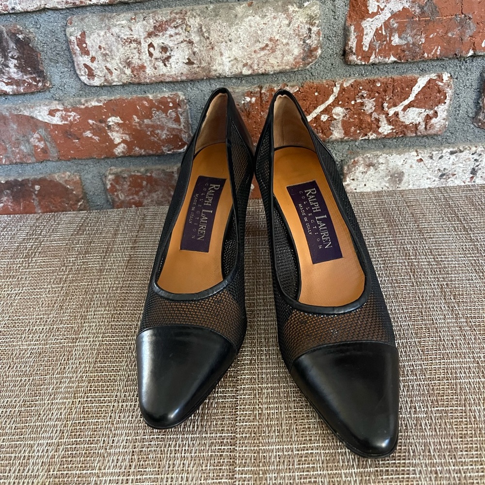 Vintage Ralph Lauren Black Mesh Heels purple label